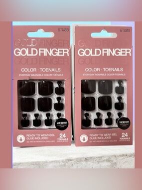 BLACK GOLDFINGER-SET-of-TWO Gel Shine Press-On Toenails -Wider fit-Multiple Use